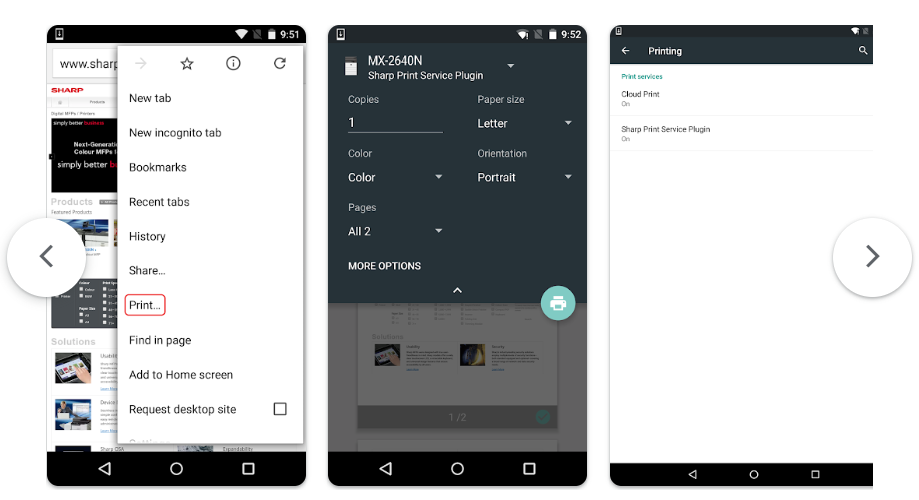 Print from Android to Sharp Platinum Copier Solutions
