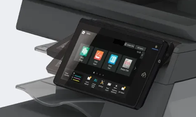 Sharp pivoting touch screen Sharp copier showing pivoting touch screen feature