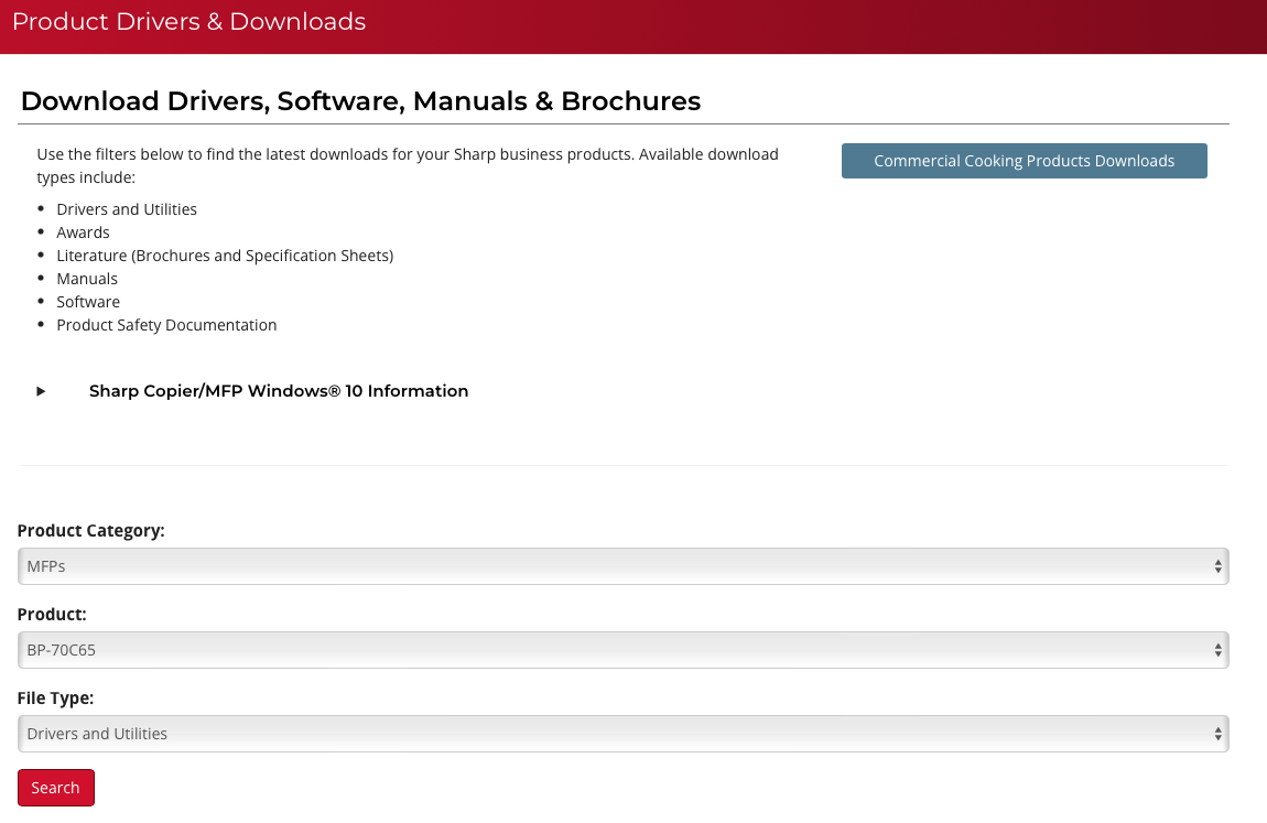 Sharp drivers page