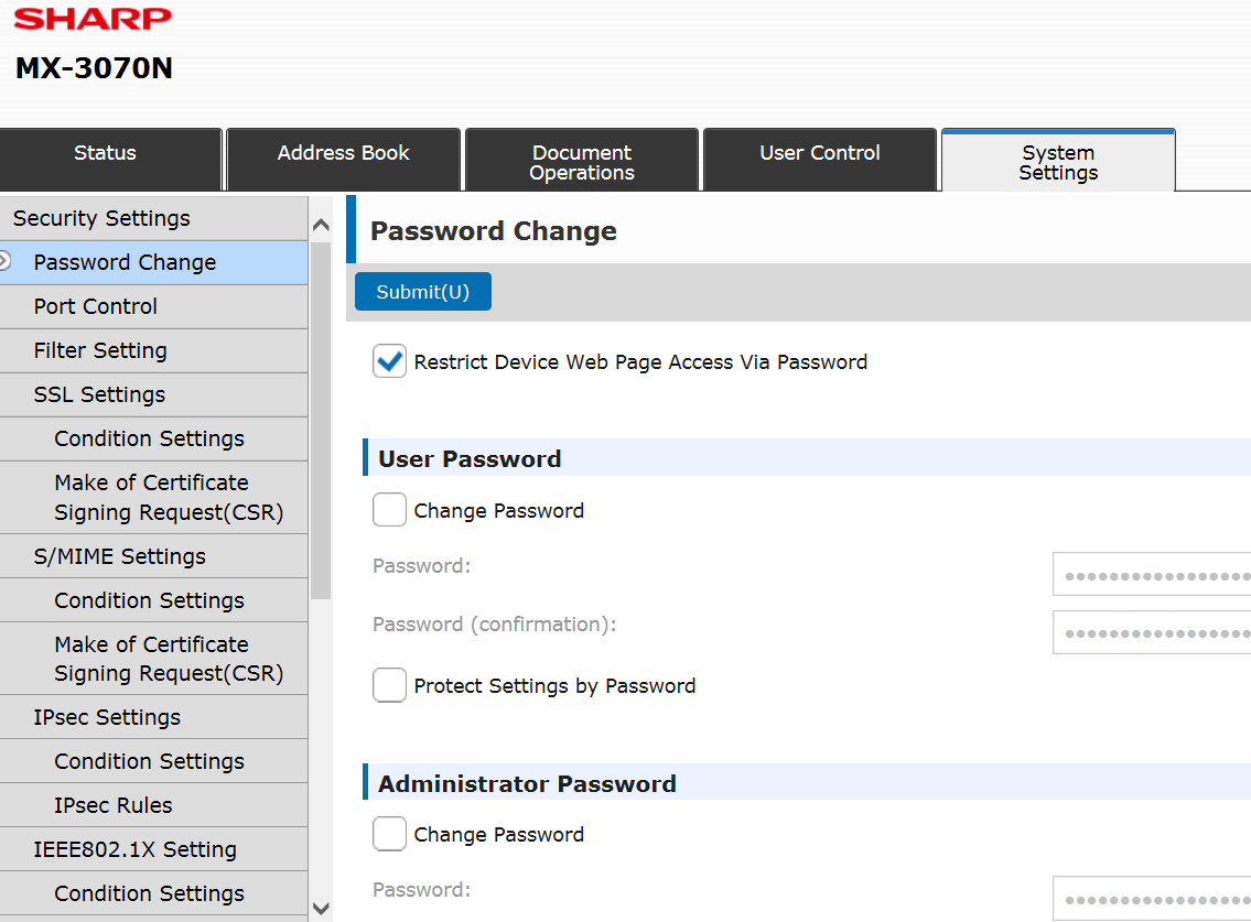 Restrict copier webpage with password | platinum copier solutions Restrict Sharp Copier Web Interface with Password