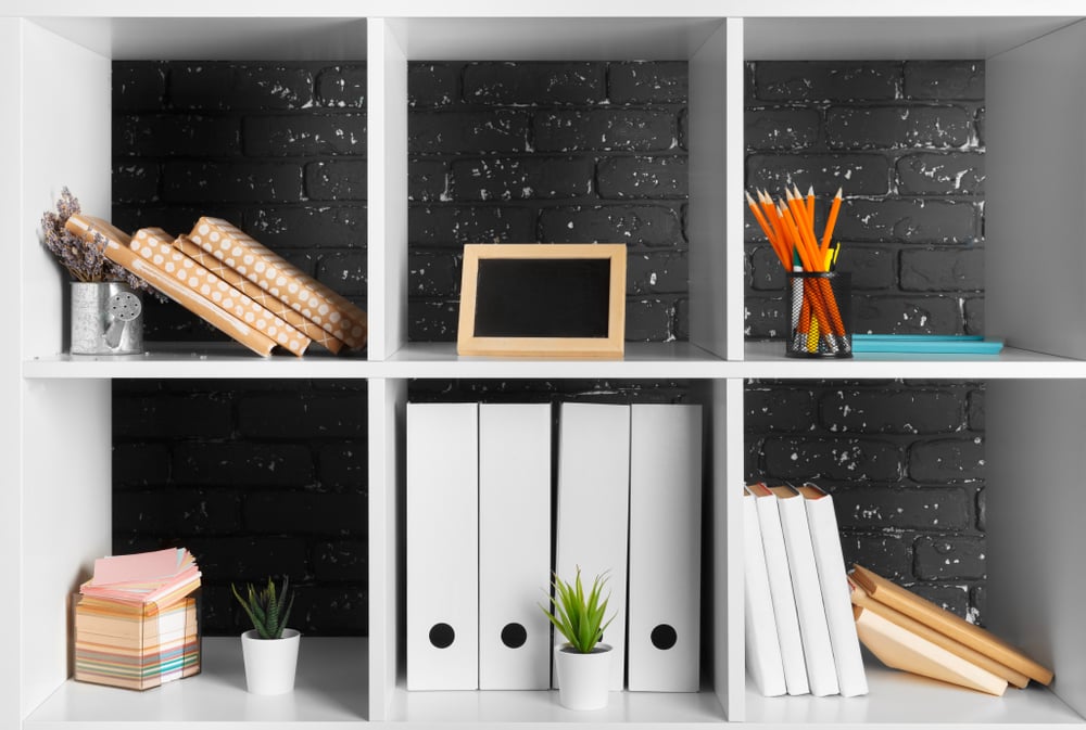 HomeOfficeWorkingSpaceWhiteShelfWithAccessories