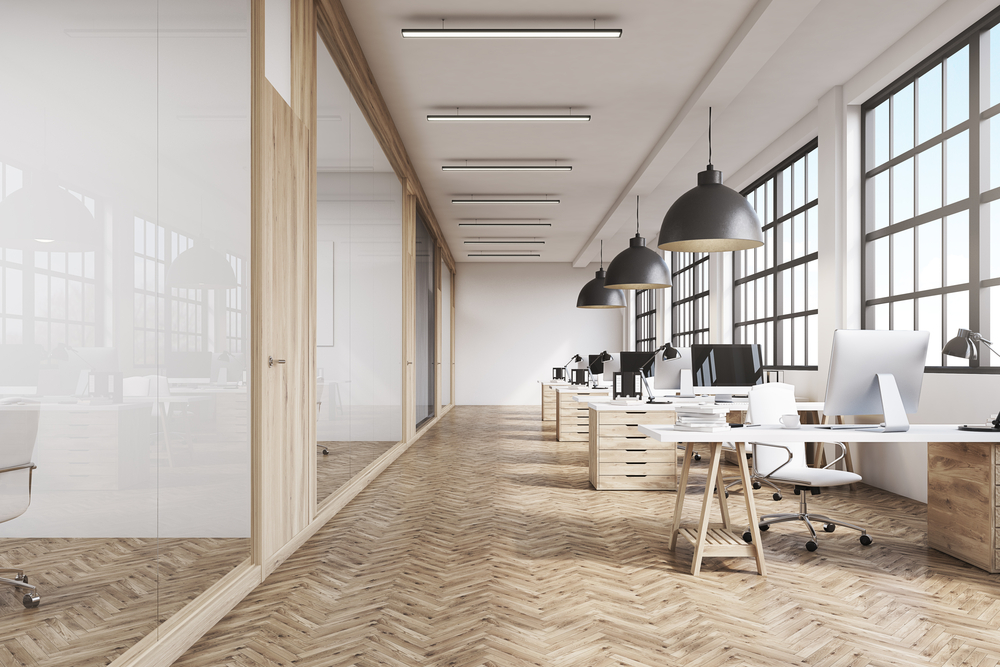 FrontViewOfAnOfficeInteriorWithARowOf